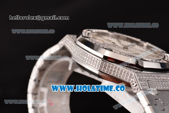 Audemars Piguet Royal Oak 41 Asia 2813 Automatic Diamonds/Steel Case with White Grids Dial Diamonds Bezel and Stick Markers (EF) - Click Image to Close